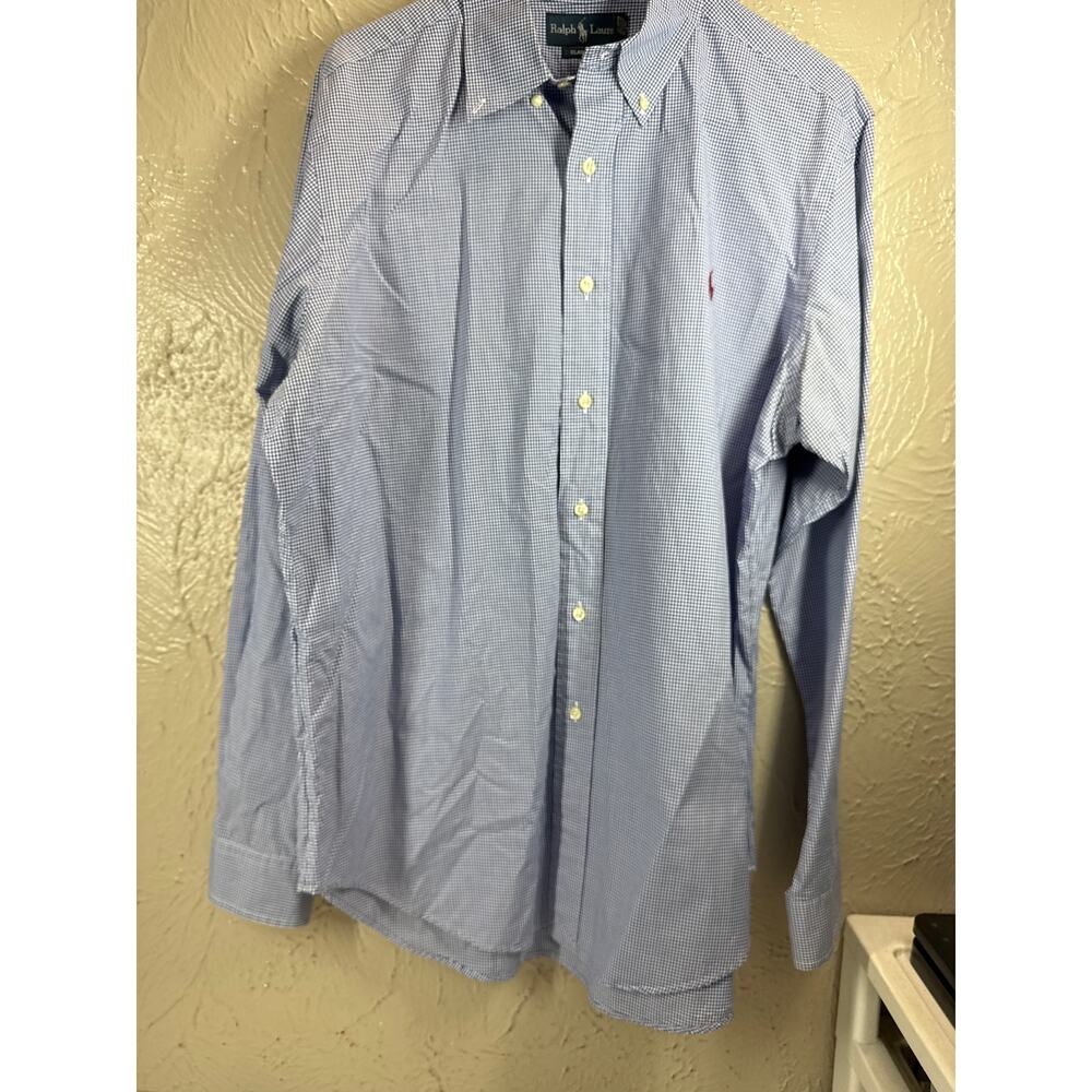 Polo Ralph Lauren Classic Fit Button Up Checks Plaid Mens Blue Size 16 34/35